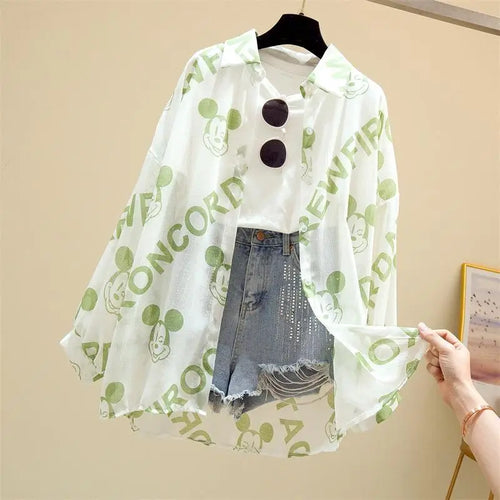 Mickey Mouse Blouse Ladies Long Sleeve Women Shirt Beach Shirts Kawaii