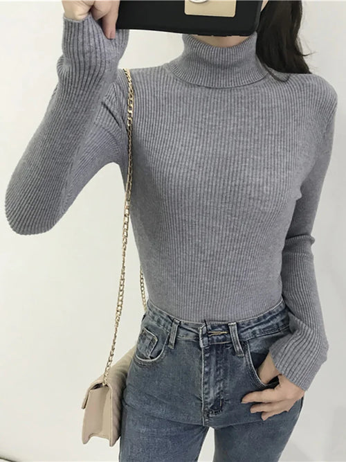 Turtleneck Sweater Womens 2024 Autumn Winter Tops Korean Slim Women