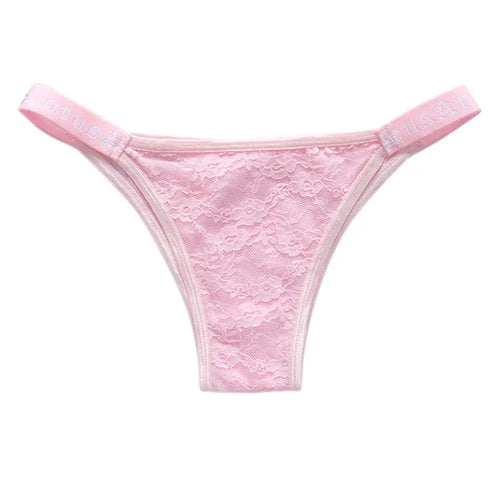 Solid Color Lace Ladies Panties Sexy Thong Letter Print High Elastic