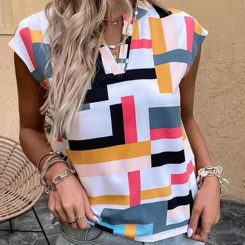 Women's Blouse Casual Short Sleevee Shirt Simple V Neck Tops Elegant