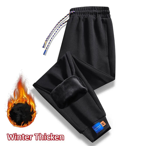 Winter Pants Men Fur Lined Joggers Thick Sweatpants Drawstring