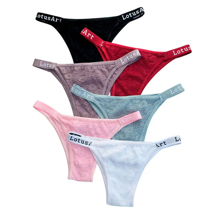 Solid Color Lace Ladies Panties Sexy Thong Letter Print High Elastic