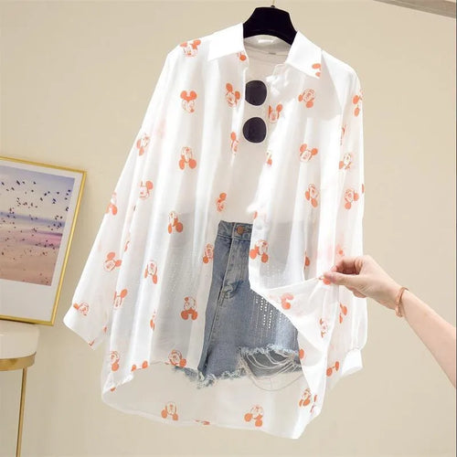 Mickey Mouse Blouse Ladies Long Sleeve Women Shirt Beach Shirts Kawaii