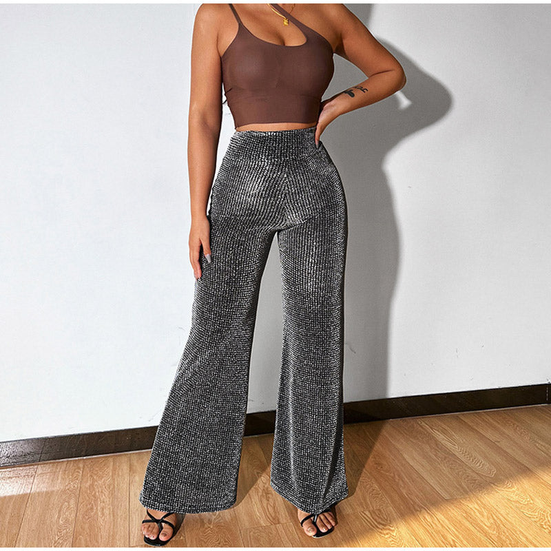 Silver Loose Elegant High Waist Trousers