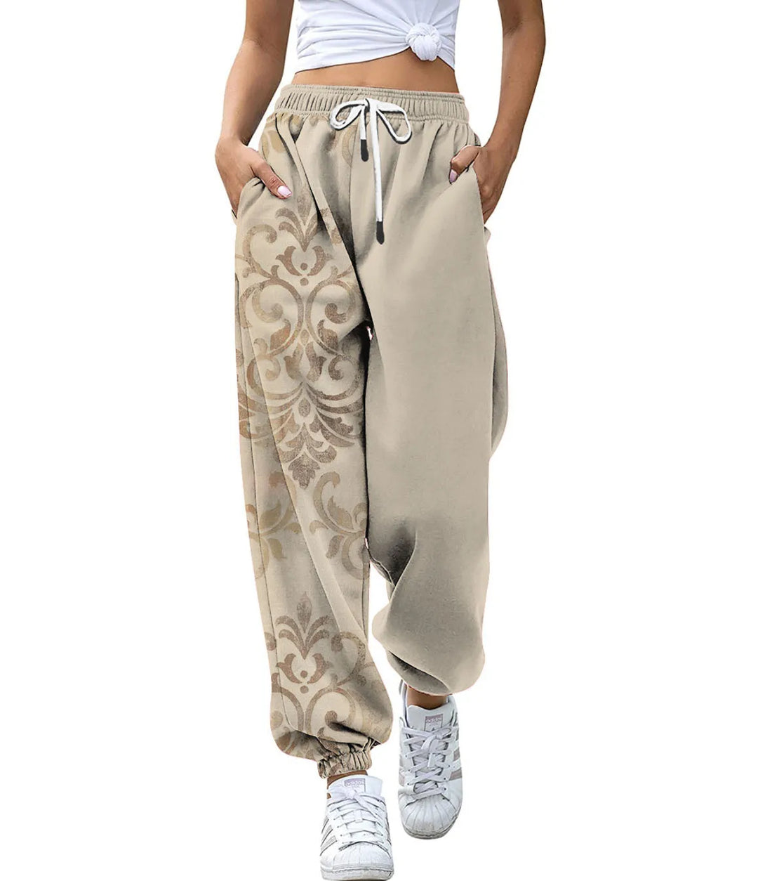 Women's High Waist Drawstring Digital Printed Cargo Pants Fashion