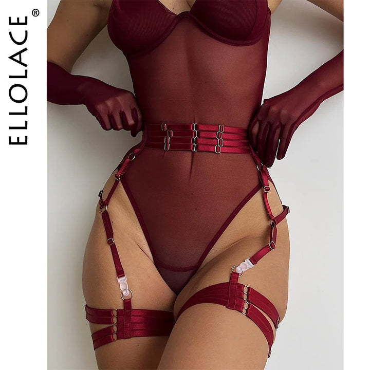 Ellolace Tight Fitting Lace Bodysuit Sexy See Through Erotic Body With