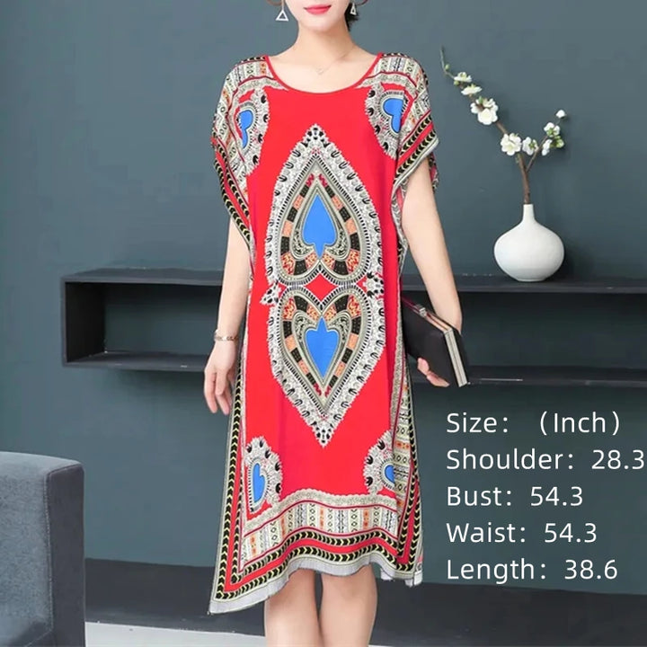 Casual Elegant Ethnic Style Retro Floral Round Neck Slit Straight Dress Summer Women's dress Midi dresses holiday dresses 2024