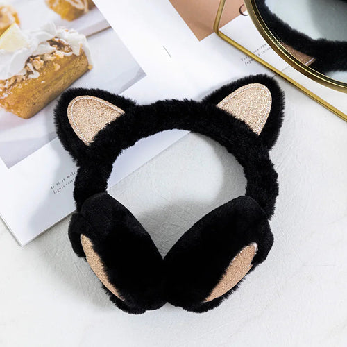 Cute Glitter Cat Ear Earmuff Soft Plush Warmer Winter Warm for Women