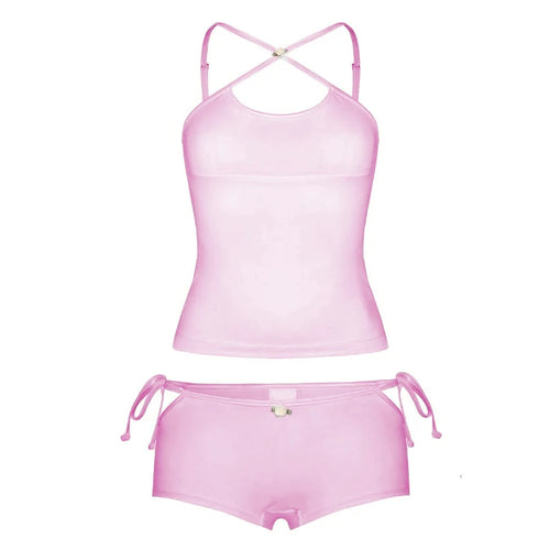 Maemukilabe Women 2 Piece Set Kawaii Spaghetti Strap Camis Crop Tops +