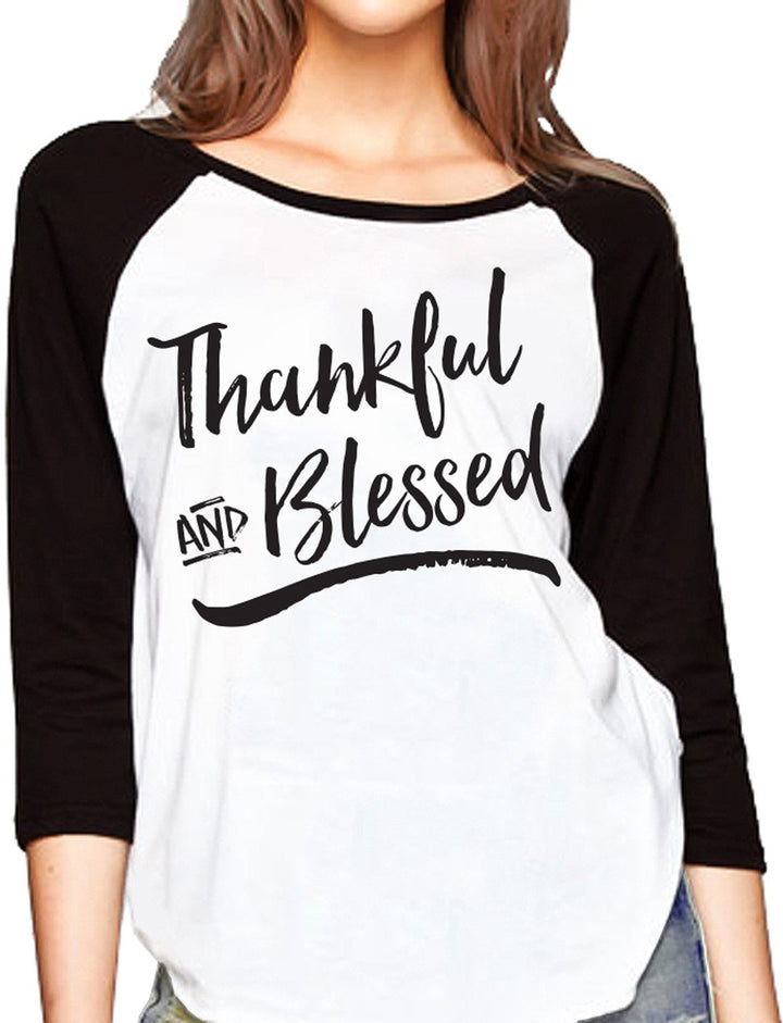 Thankful & Blessed Baseball Tee - Black Print