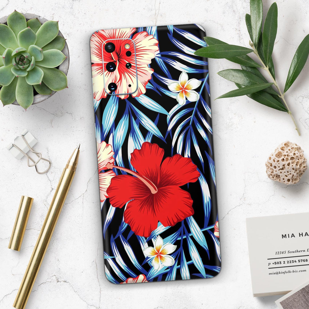 Vivid Tropical Red Floral v1 - Skin-Kit for the Samsung Galaxy