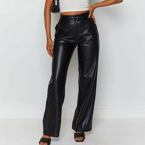 High Waist Brown Faux Leather Pants Streetwear