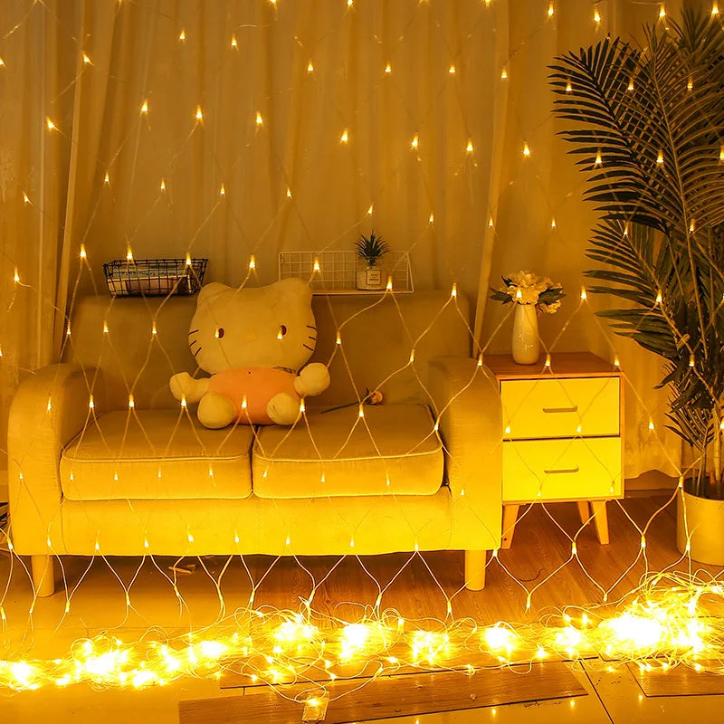 LED Net Mesh Fairy Light 1.5*1.5M 3*2M 6*4M 10*8M Outdoor Waterproof Curtain String Lamp 110V 220V Xmas Wedding Party  Decor
