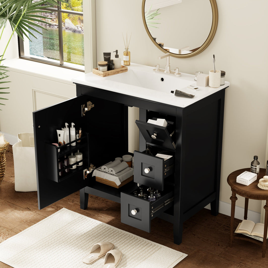 30 Inch Bathroom Vanity with Ceramic Sink, Black Bathroom with 3