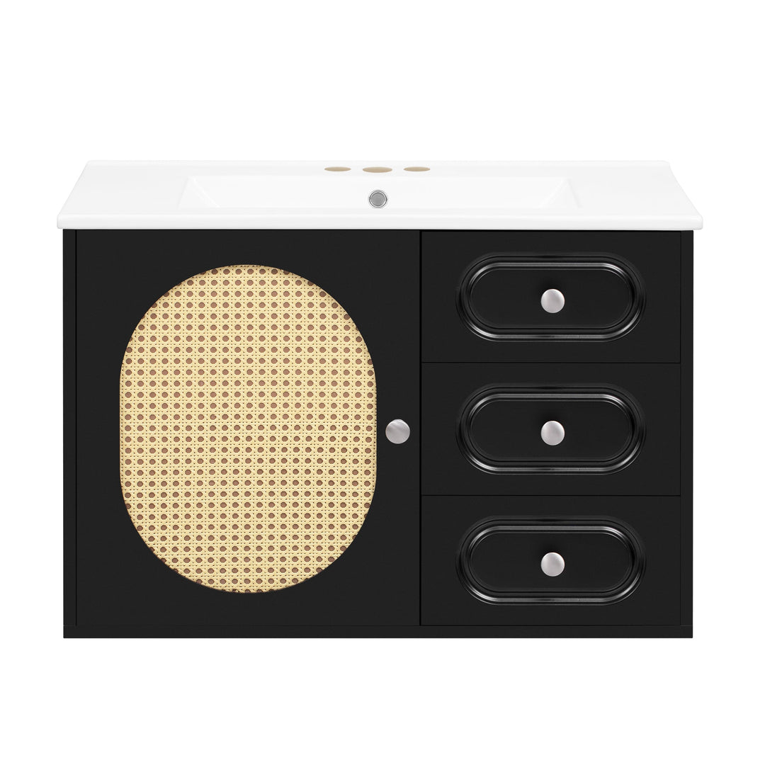 30' Bathroom Vanity with Ceramic Sink, Mid-Century Bathroom Vanity