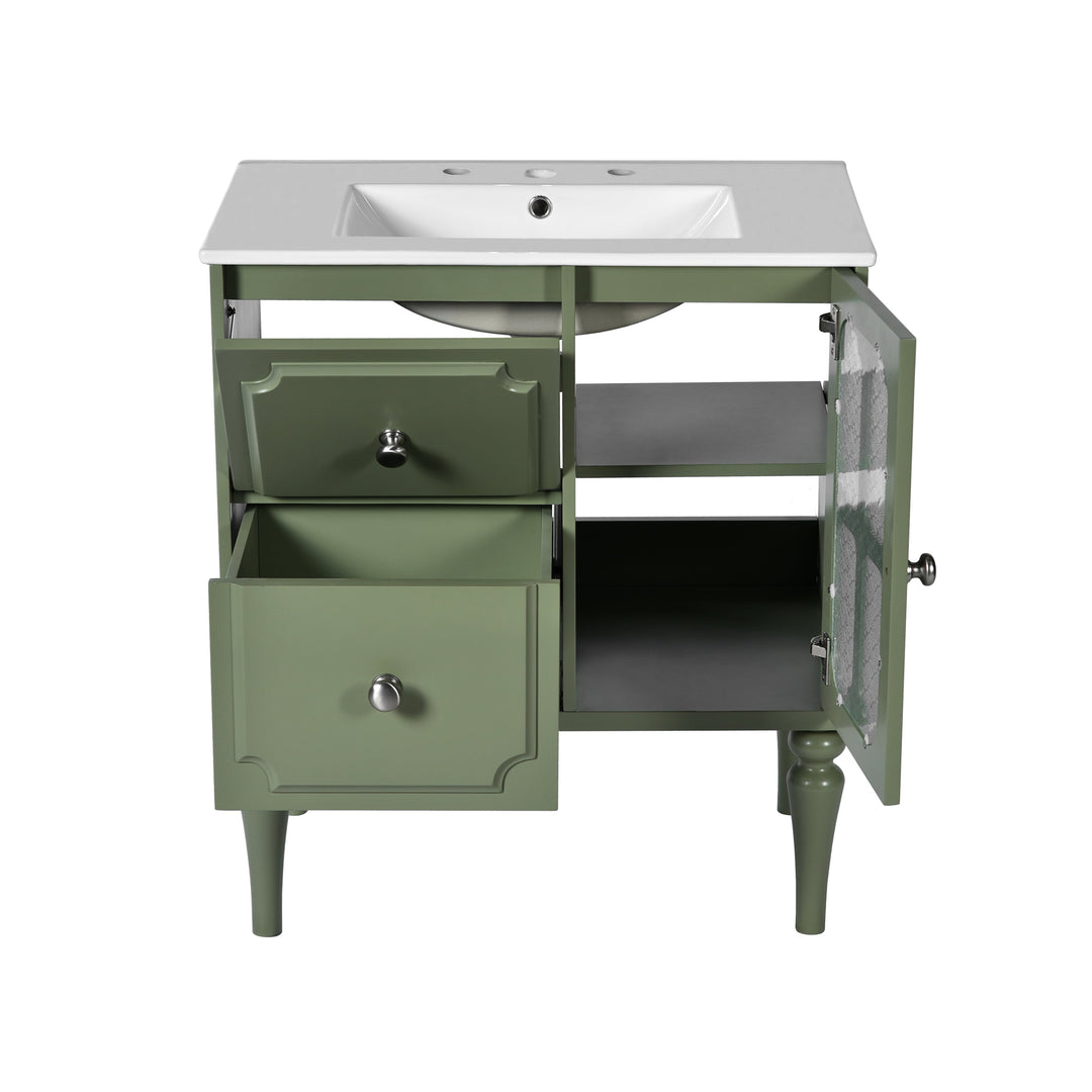 Retro Style 30'' Bathroom Vanity with Ceramic Sink Combo, Freestanding