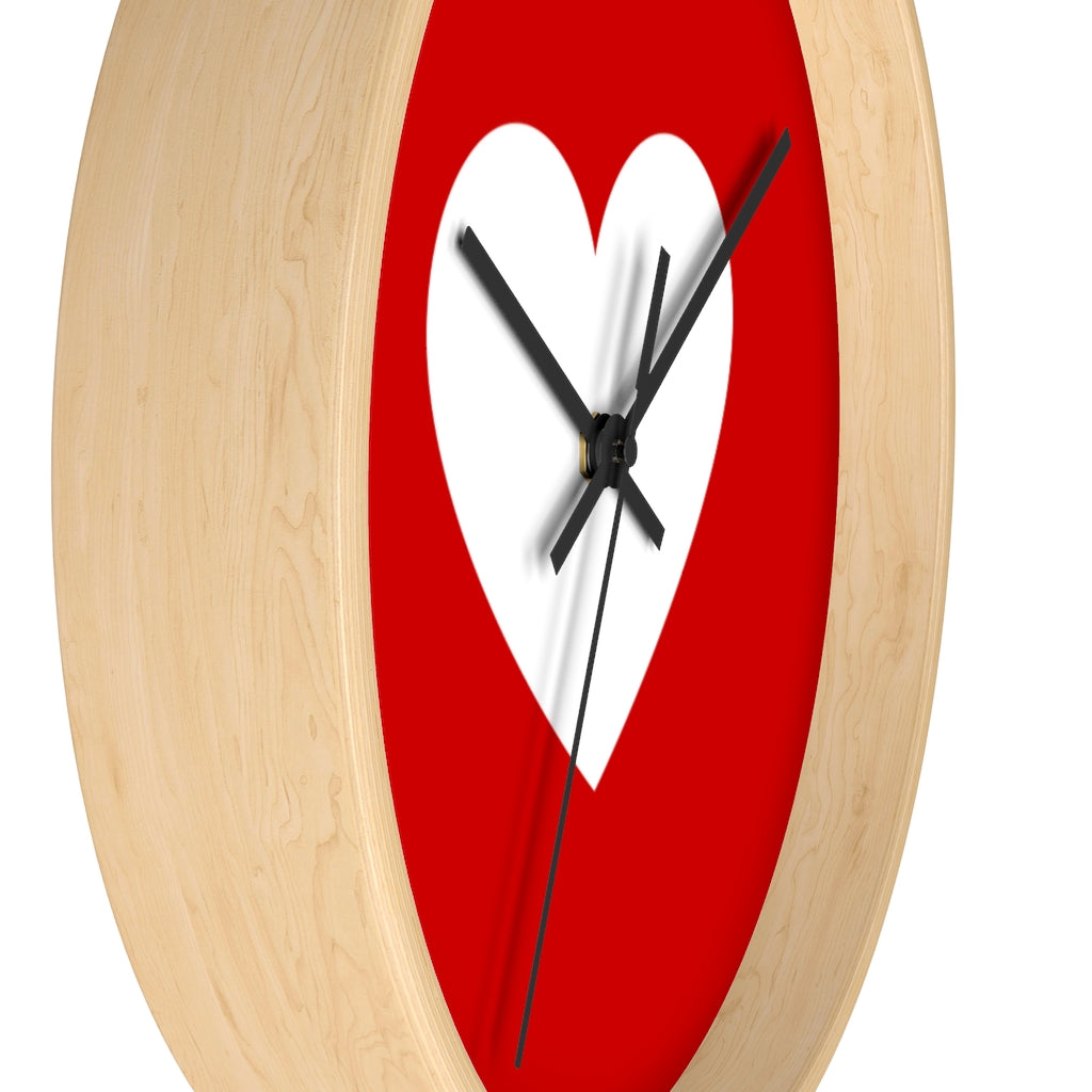 Wall Clock, Red And White Heart Print