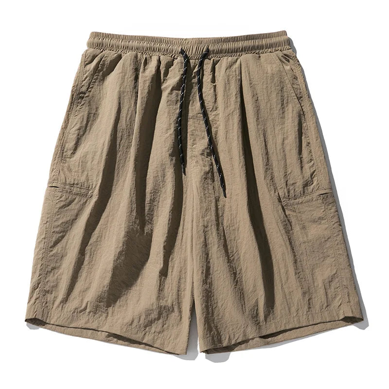 Slightly wrinkled cargo shorts thin side open pockets outdoor casual cropped streetwear pants men clothing