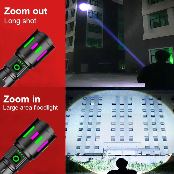 High-power Bright LED Flashlight USB Charging Telescopic Zoom Long-distance Lighting Tactical Lantern Camping Outdoor Torch