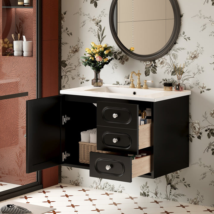 30' Bathroom Vanity with Ceramic Sink, Mid-Century Bathroom Vanity