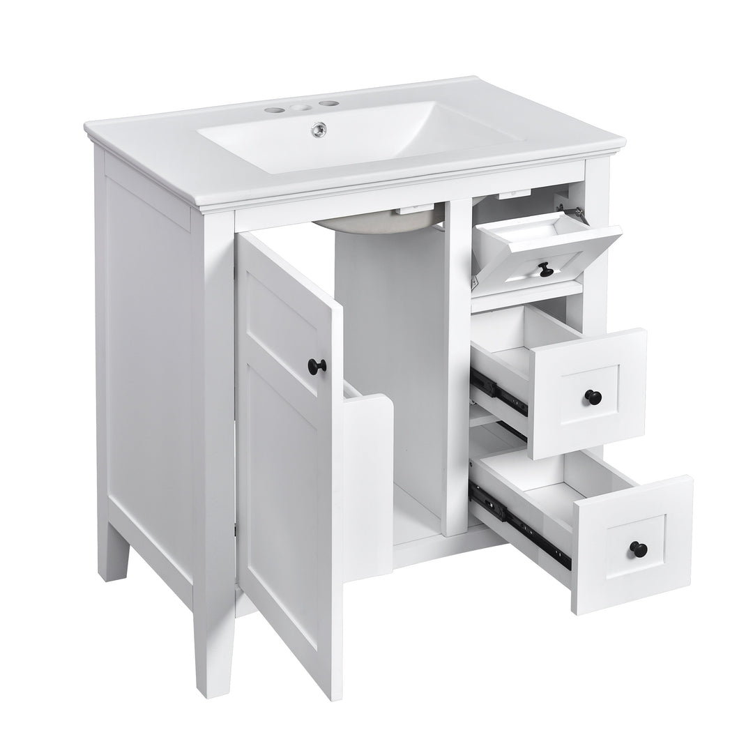 30 Inch Bathroom Vanity with Ceramic Sink, White Bathroom with 3