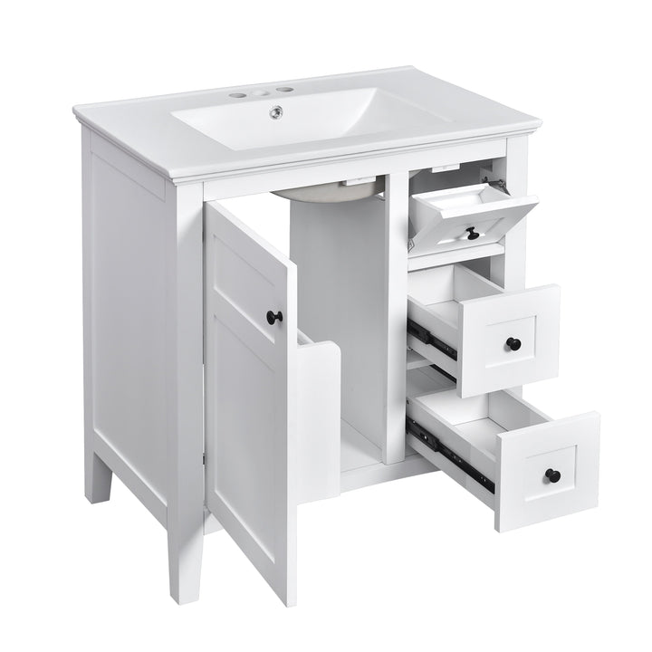 30 Inch Bathroom Vanity with Ceramic Sink, White Bathroom with 3