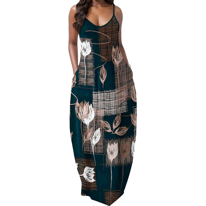 Elegant Floral Abstract Print Maxi Dress for Women Spaghetti Strap Summer Look