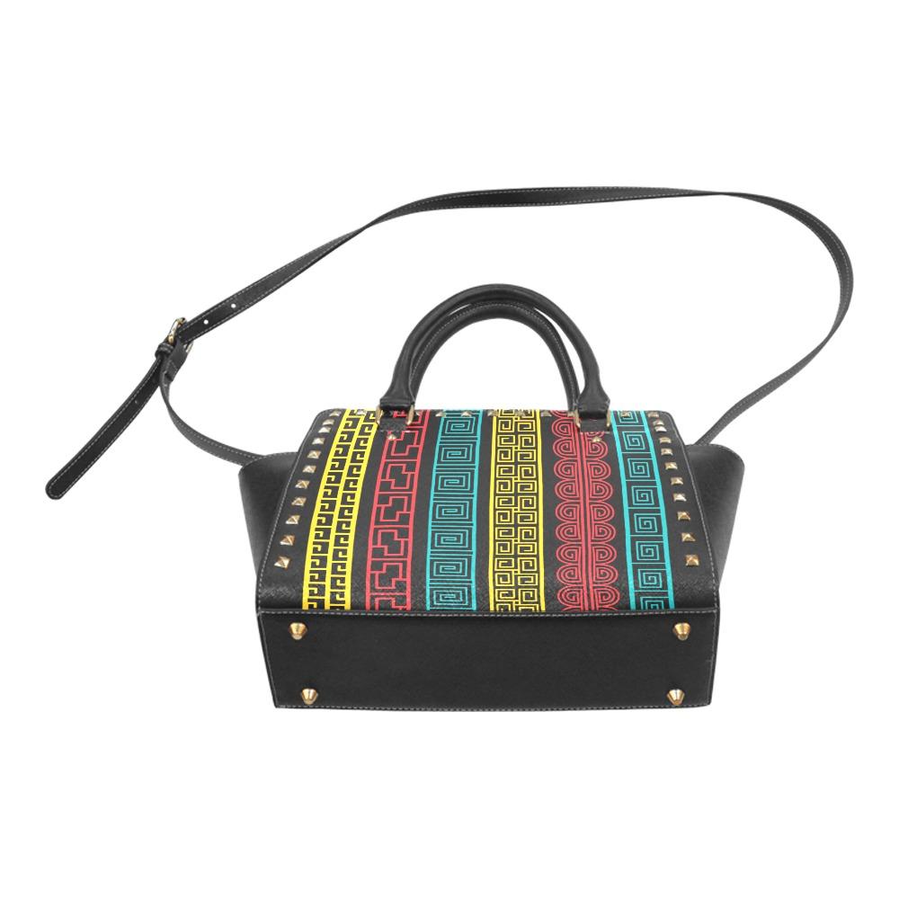 Top Handle Geometric Rivet Design Handbag