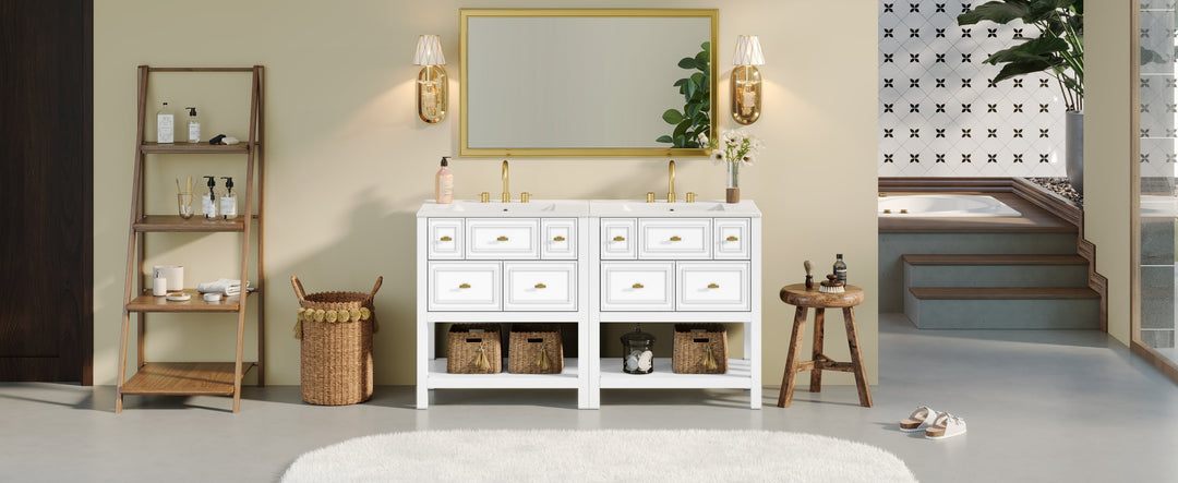 60'' Bathroom Vanity Set with Ceramic Sink (Separate), Free Standing