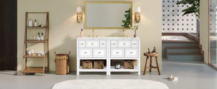 60'' Bathroom Vanity Set with Ceramic Sink (Separate), Free Standing