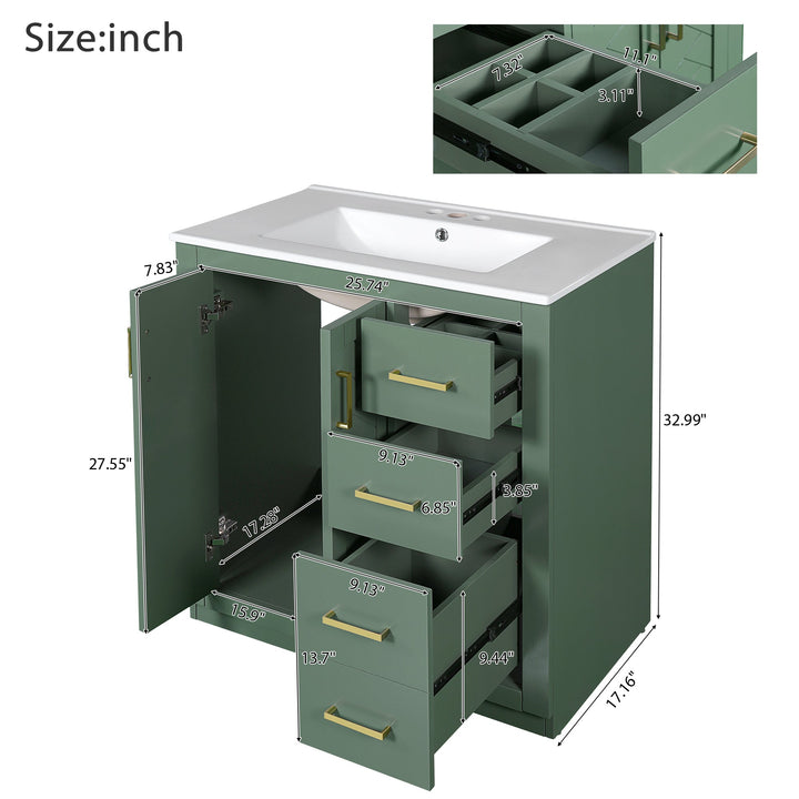30'' Bathroom Vanity with Ceramic Sink Combo, Solid Wood Frame