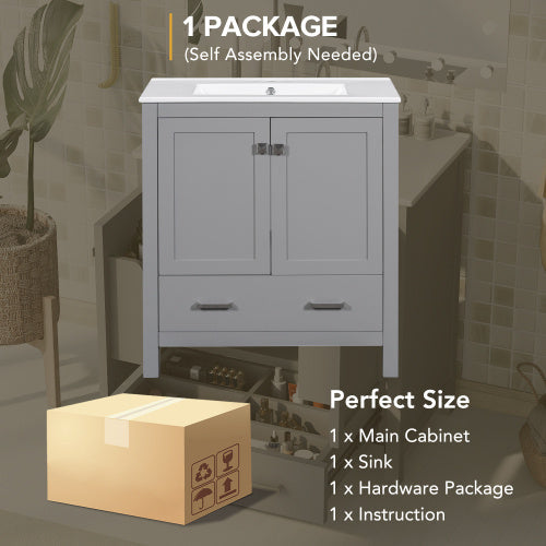 30  Gray Bathroom Vanity With Single Sink, Combo Cabinet Undermount