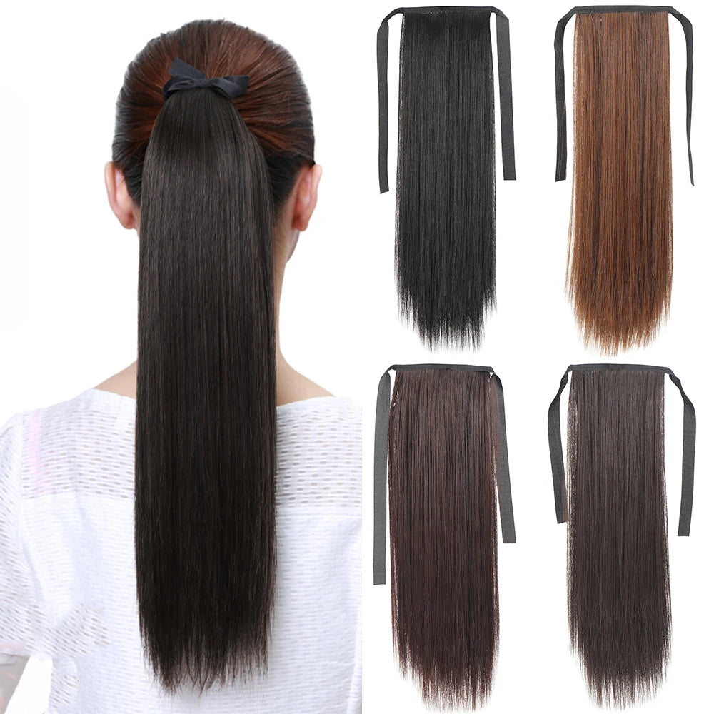 Long Straight Ponytail Extensions With Ties Natural Looking Synthetic Hair Extensions For Women Girls Hair Accessories