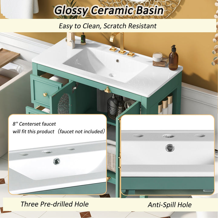 36-inch Bathroom Vanity with 2 Soft Close Doors, Solid Wood Frame