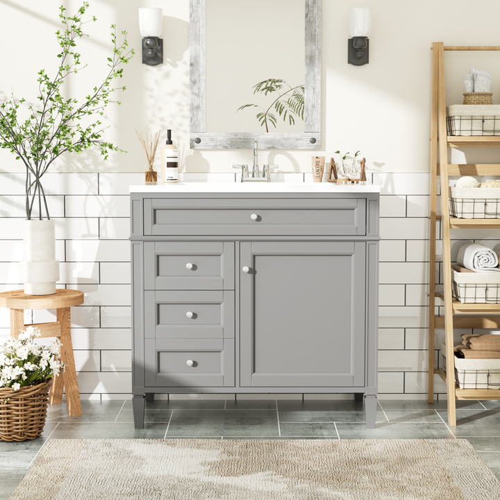 36'' Bathroom Vanity with Top Sink, Modern Bathroom Storage Cabinet