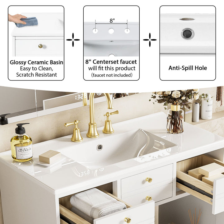 36'' Bathroom Vanity with Ceramic Sink Combo, Solid Wood Frame