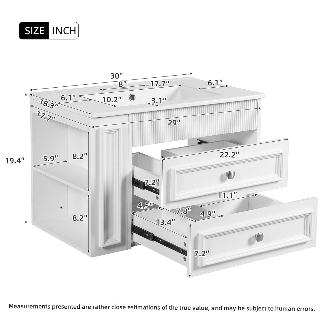 30'' Wall Mounted Bathroom Vanity, Floating Bathroom Storage Cabinet