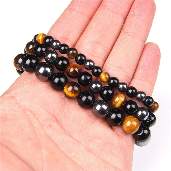 Man Bracelets Magnetic Hematite Tiger Eye Black Obisidian Triple Protection Health Care Women's Bracelet Weight Loss JewelryGift
