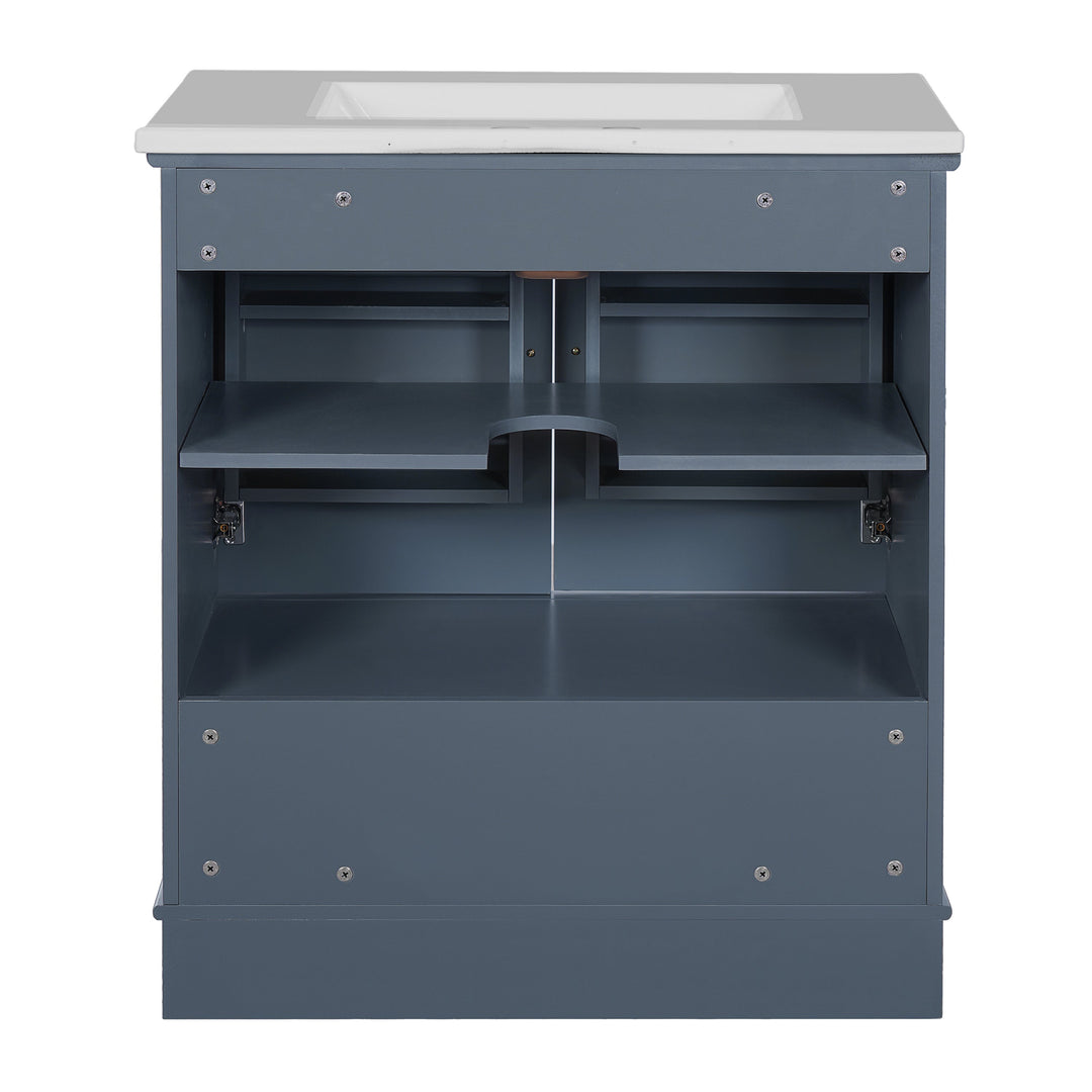 30' Bathroom Vanity with Ceramic Sink, Solid Wood Frame Bathroom Sink
