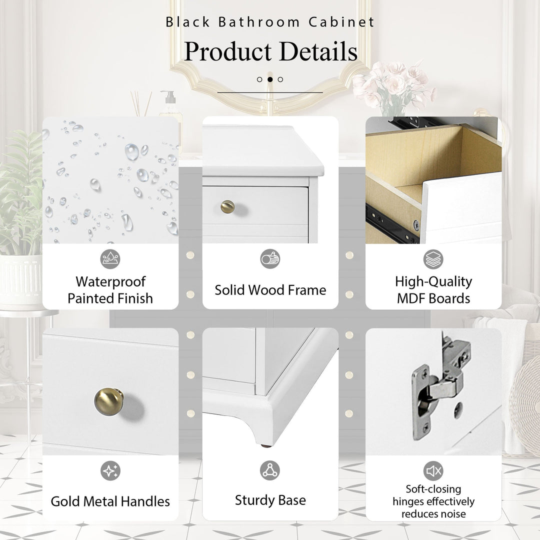 36'' Bathroom Vanity with Ceramic Sink Combo, Solid Wood Frame