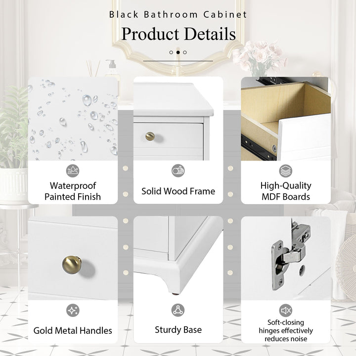 36'' Bathroom Vanity with Ceramic Sink Combo, Solid Wood Frame