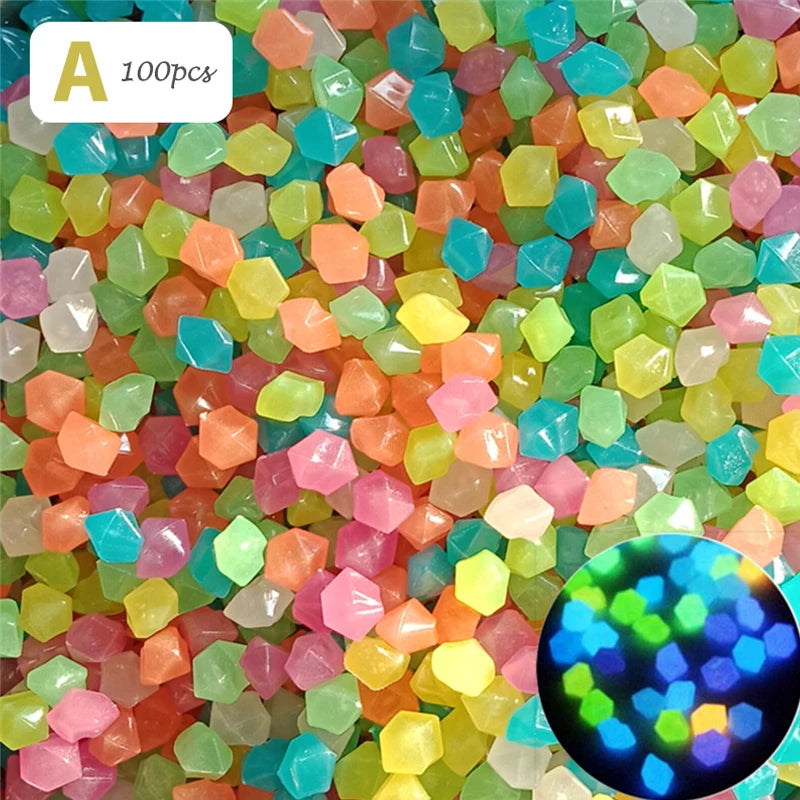 100 Pcs/Bag Luminous Stones Home Garden Aquarium Landscaping Glow in the Dark Pebbles Artificial Fluorescent Plastic Gravel