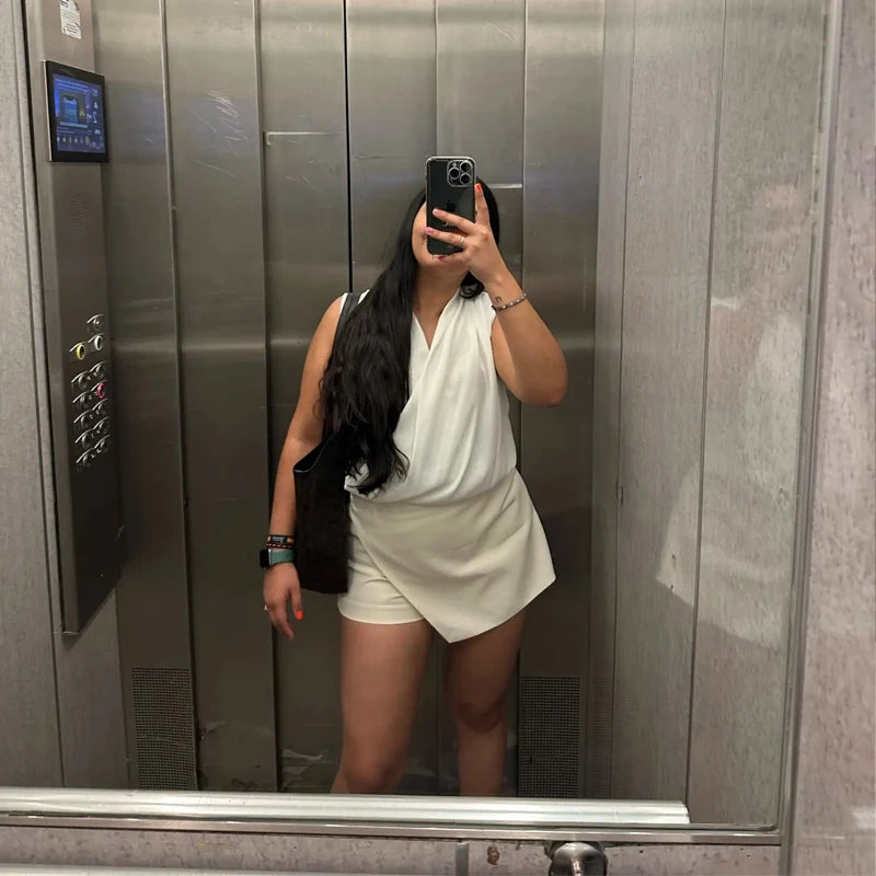 MUJER Women's Shorts Fashion High Waist Shorts Skirts Woman Zip Asymmetric Skirts Shorts 2025 Summer Black White Mini Shorts