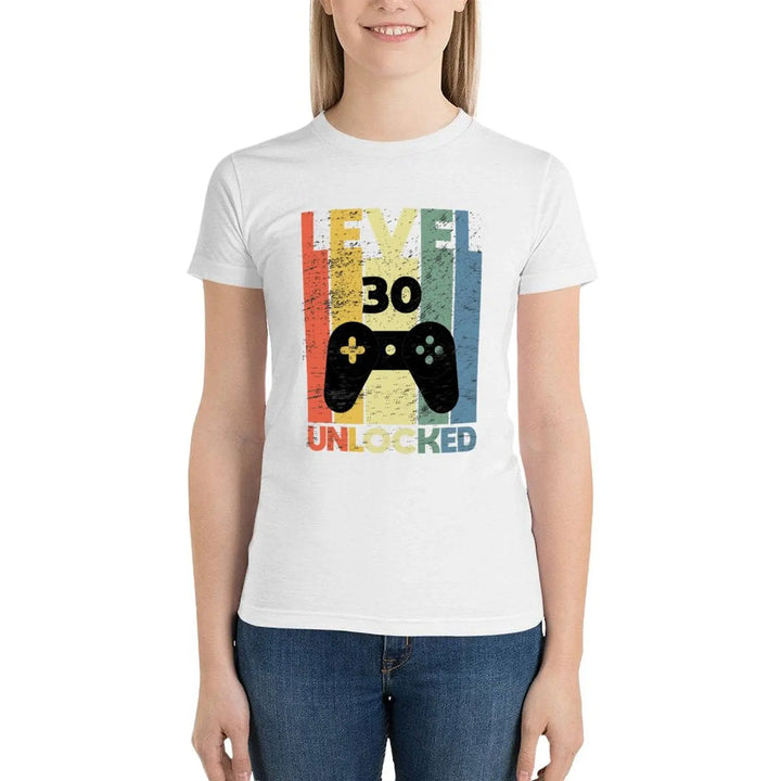 Level 30 Unlocked, Funny Video Gamer 30th Birthday gamer saying Gift T-Shirt korean fashion Female clothing tops for Women