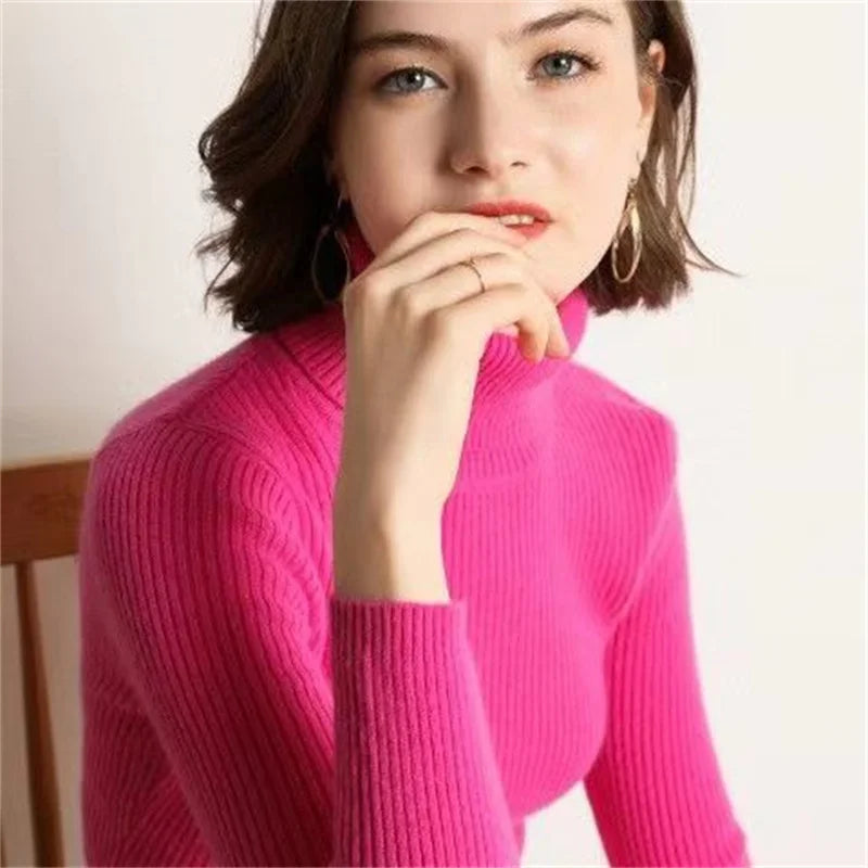 2026 Autumn Winter Thick Sweater Women Knitted Ribbed Pullover Sweater Long Sleeve Turtleneck Slim Jumper Soft Warm Pull Femme