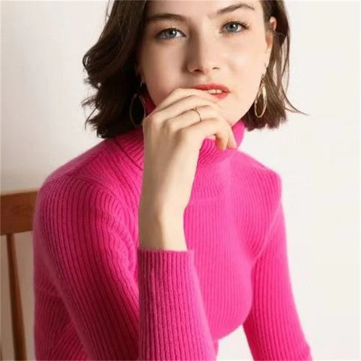 2026 Autumn Winter Thick Sweater Women Knitted Ribbed Pullover Sweater Long Sleeve Turtleneck Slim Jumper Soft Warm Pull Femme