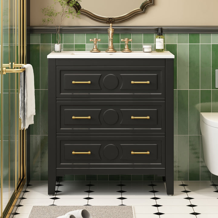 30'' Bathroom Vanity with Ceramic Sink Combo, Free Standing Single