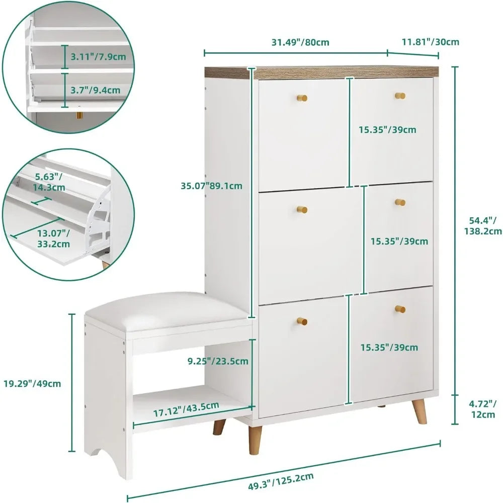 Shoe Cabinet with 3 Flip Drawers, Modern Shoe Storage Cabinet w/ Bench for Entryway, Freestanding Hidden Rack Storage Organizer