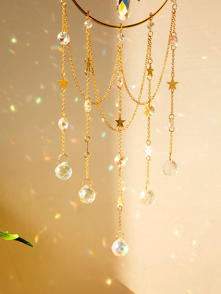 Suncatcher Crystal Moon Hanging Stained Glass Crystal Prism Boho Home Decoration Chandelier Crystal Garden Decoration Outdoor