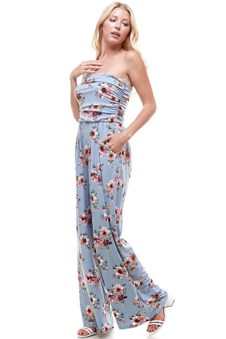 Women Floral Strapless Jumpsuit